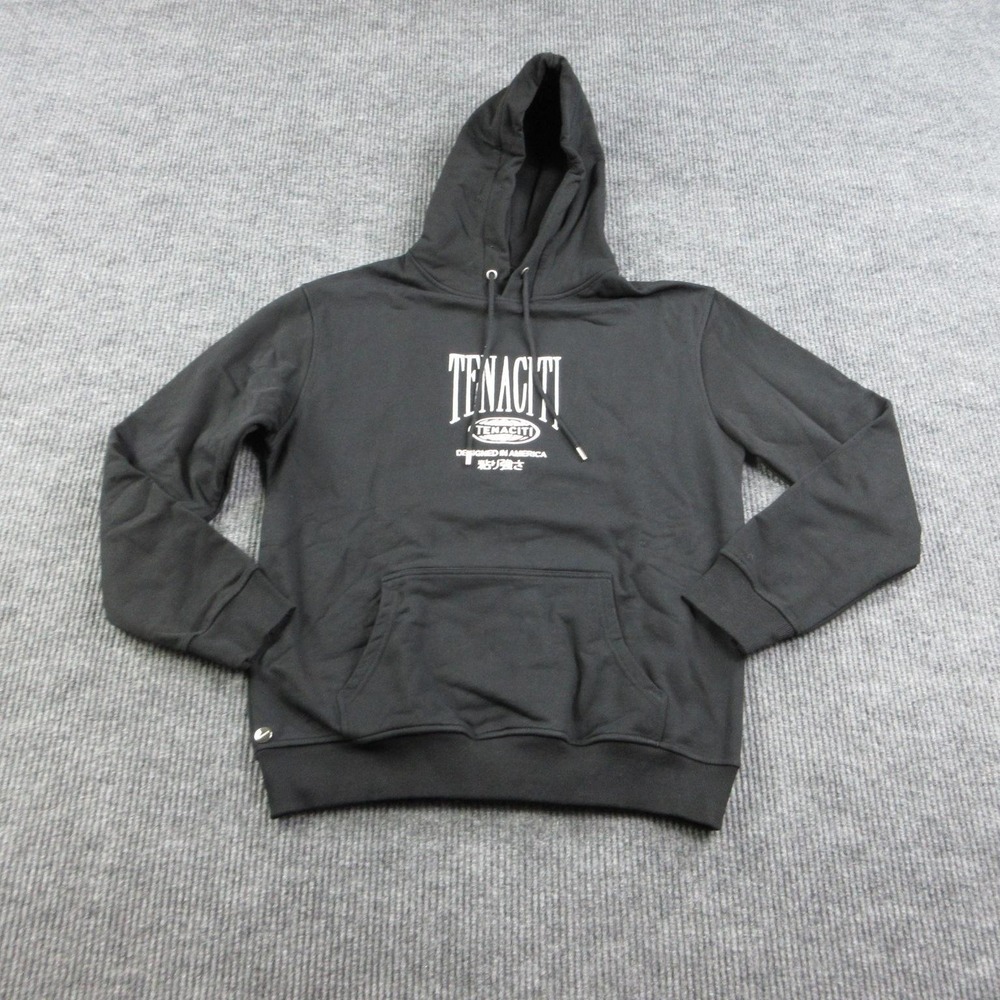 TENACITI Hoodie Mens M Black Pullover Hooded Graphic Print Cotton Logo NWT